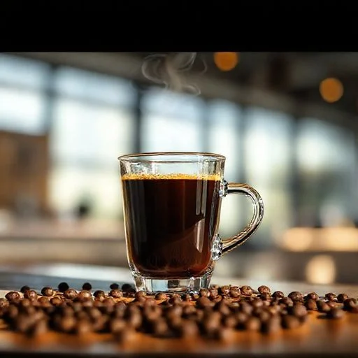 A captivating, artistic close-up of complex latte art in a pristine white ceramic cup, showcasing intricate patterns in rich brown crema against a creamy white background. Subtle steam rises gently, and the focus is on the delicate details of the art. The background is softly blurred with pastel tones, suggesting a serene coffee shop environment. No human hands or faces are visible, focusing on the artistry of the beverage.