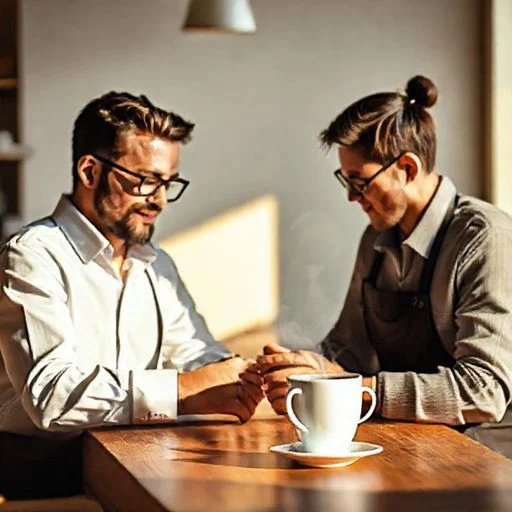 A composed, clean, and symmetrical abstract coffee-themed bust or sculpture crafted from gleaming brass, representing a stylized brewing apparatus with elegant curves and subtle mechanical details. Elegantly arranged on a minimal, pastel plinth with subtle glassmorphic sheen and reflections, conveying expertise and artistic dedication.